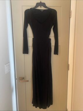Express Black Long-Sleeve V-Neck Cut Out Maxi Dress